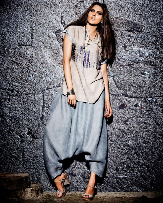 dhoti pants with crop top and jacket